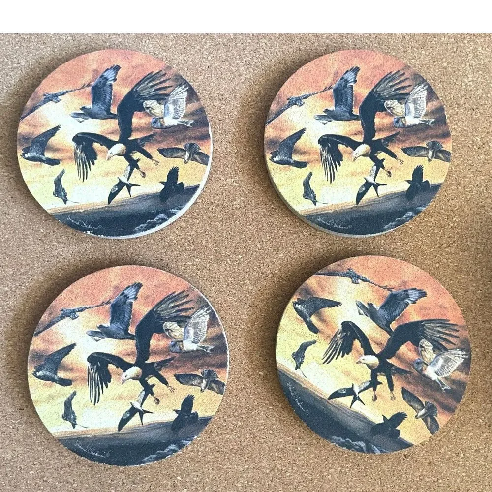 NOS 2000 Thirstystone Sandstone Coaster Eagle Set of 4 Made In The USA Boxed